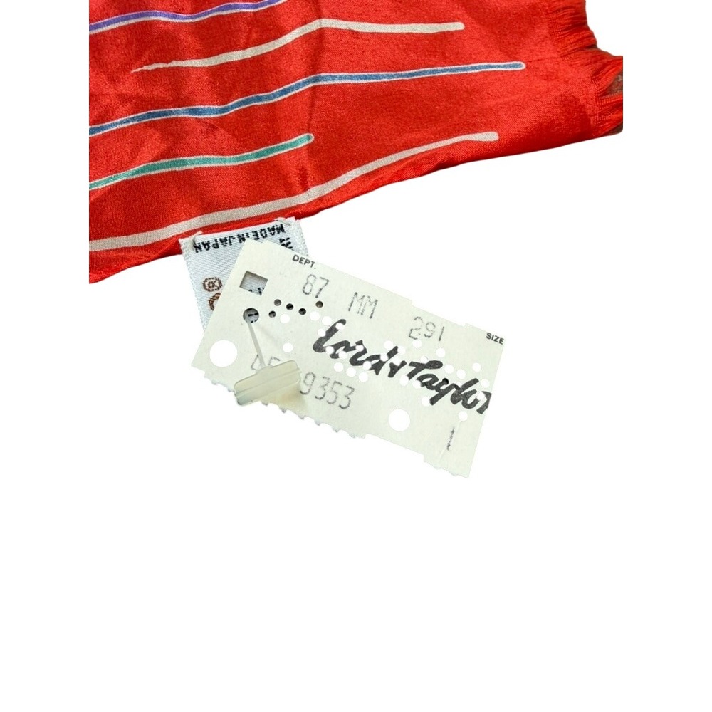NWT! Echo Red Striped 100% Silk Scarf Made in Japan Lord & Taylor VTG Fringe